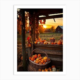 An Inviting Rustic Farm With Vegetables Like Corn Pumpkins Squash Elegantly Arranged In A Wooden B (5) Art Print