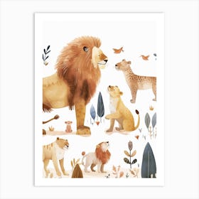 African Lion Interaction With Other Wildlife Clipart 2 Art Print