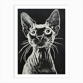 Cornish Rex Cat Linocut Blockprint 2 Art Print
