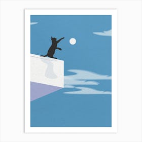 Vintage Minimal Art Cat On Roof Art Print