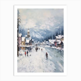 Vintage Winter Painting St Moritz Switzerland 1 Art Print