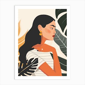 Woman With Tropical Leaves 1 Art Print