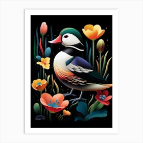 Folk Bird Illustration Bufflehead 3 Art Print