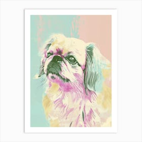 Pekingese Dog Pastel Line Watercolour Illustration  2 Art Print