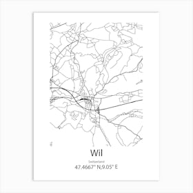 Wil,Switzerland Minimalist Map Art Print