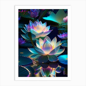 Lotus Flowers In Garden Holographic 1 Art Print