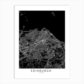 Edinburgh Black And White Map Art Print