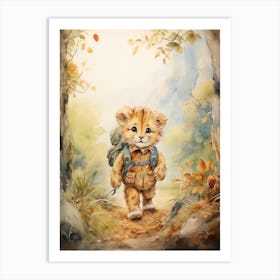 Hiking Watercolour Lion Art Painting 7 Art Print