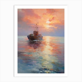 Fishing Boat At Sunset Art Print