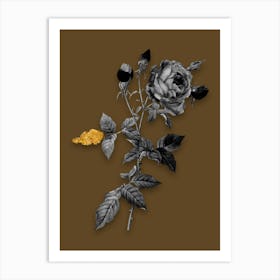 Vintage Provence Rose Black and White Gold Leaf Floral Art on Coffee Brown n.0492 Art Print