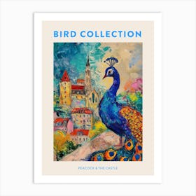 Peacock By The Castle Brushstrokes 4 Poster Art Print