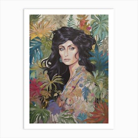 Floral Handpainted Portrait Of Cher 2 Art Print