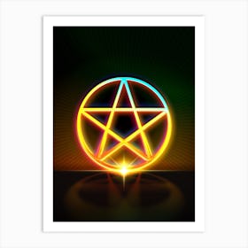 Neon Geometric Glyph in Watermelon Green and Red on Black n.0193 Art Print