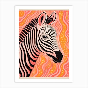 Linocut Inspired Pink & Orange Zebra 1 Art Print
