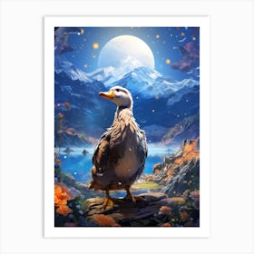 Duck In The Moonlight Art Print