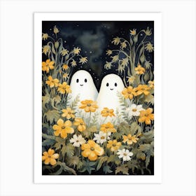Cute Bedsheet Ghost, Botanical Halloween Watercolour 72 Art Print