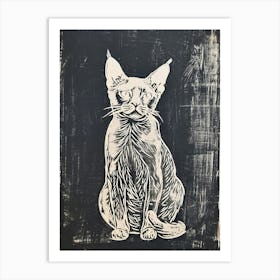 Selkirk Rex Cat Linocut Blockprint 5 Art Print