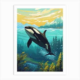 Modern Graphic Design Orca Whale With Icy Mountains Art Print