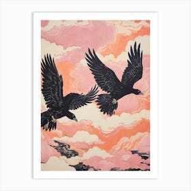 Vintage Japanese Inspired Bird Print Raven 1 Art Print