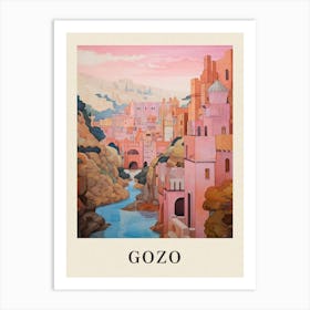 Gozo Malta 2 Vintage Pink Travel Illustration Poster Art Print