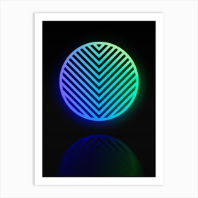 Neon Blue and Green Abstract Geometric Glyph on Black n.0171 Art Print