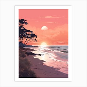 Illustration Of Hammonasset Beach Connecticut In Pink Tones 1 Art Print