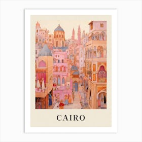 Cairo Egypt 3 Vintage Pink Travel Illustration Poster Art Print