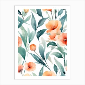 Watercolor Flowers Seamless Pattern Art Print