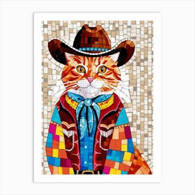 Mosaic Cowboy Cat Art Print