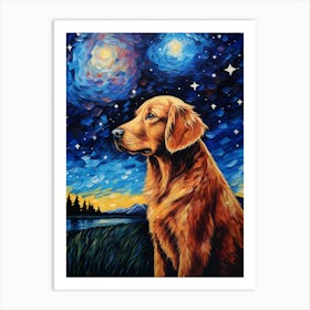 Golden Retriever At Night Art Print