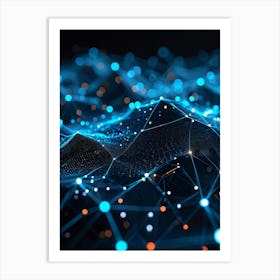 Abstract Net With Glowing Geometric Dots And Grid Waves Connecting Polygons In A Futuristic Infogra (5) Art Print