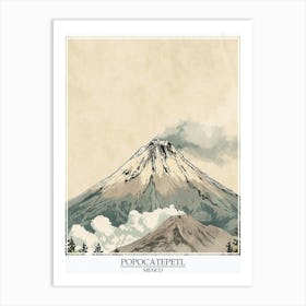 Popocatepetl Mexico Color Line Drawing 3 Poster Art Print