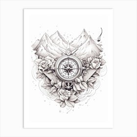 Compass Heart Illustration 1 Art Print