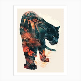 Double Exposure Realistic Black Panther With Jungle Art Print