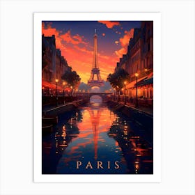 Paris France Eiffel Tower Retro Travel Art Print