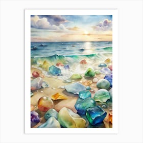 A Dramatic Design Of The Glass Beach With Colorful Art Print