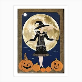 Witch With Pumpkins 1 Art Print