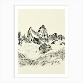 Cerro Fitz Roy Argentina Line Drawing 3 Art Print