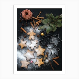 Christmas Cookies On A Black Background Art Print