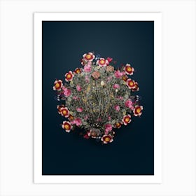 Vintage Allium Globosum Flower Wreath on Teal Blue n.2062 Art Print