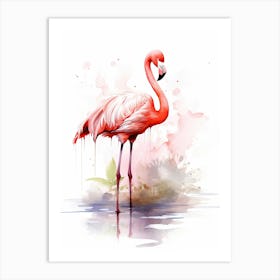 Pink Flamingo Watercolour In Autumn Colours 1 Art Print