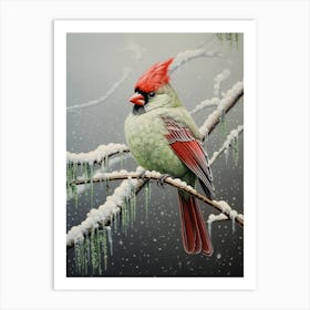 Ohara Koson Inspired Bird Painting Cardinal 3 Art Print