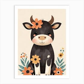 Floral Cute Baby Cow Nursery (28) Art Print