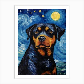 Rottweiler Starry Night Dog Portrait Art Print