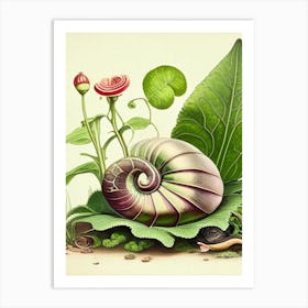 Snail Looking At A Snail 1 Botanical Art Print