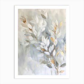 White And Gold Leaves 1 Art Print