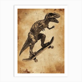 Vintage Microraptor Dinosaur On A Skateboard   2 Art Print