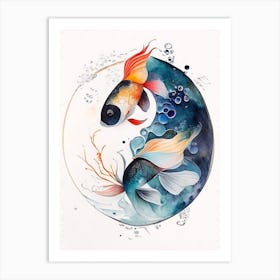 Fish 1 Yin And Yang Watercolour Art Print