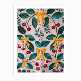 Botanical Bows And Cherries 1 Pattern Art Print