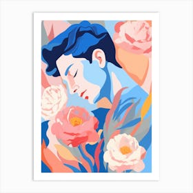 Man Sleeping With Flowers Art Print